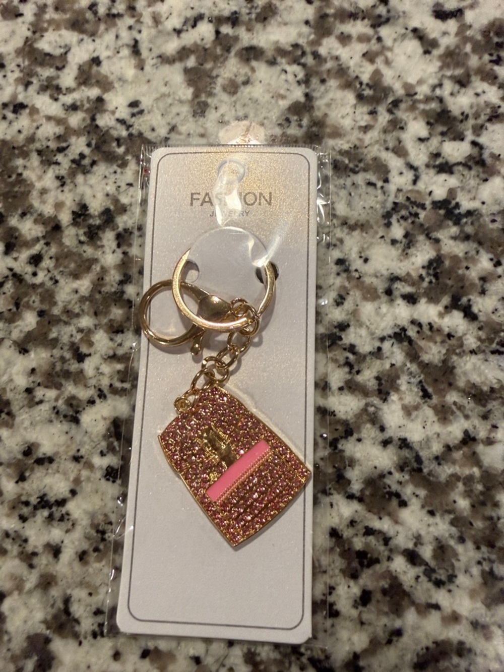Fashion Jewelry Pink Glitter Purse Keyring with Gold Hardware